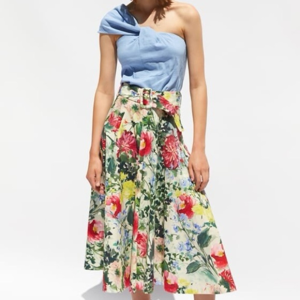 Zara Floral Midi Skirt - Red, Green, Yellow